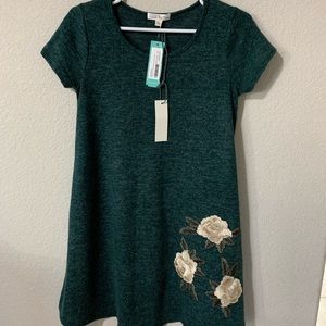 Dark green embroidered knit dress